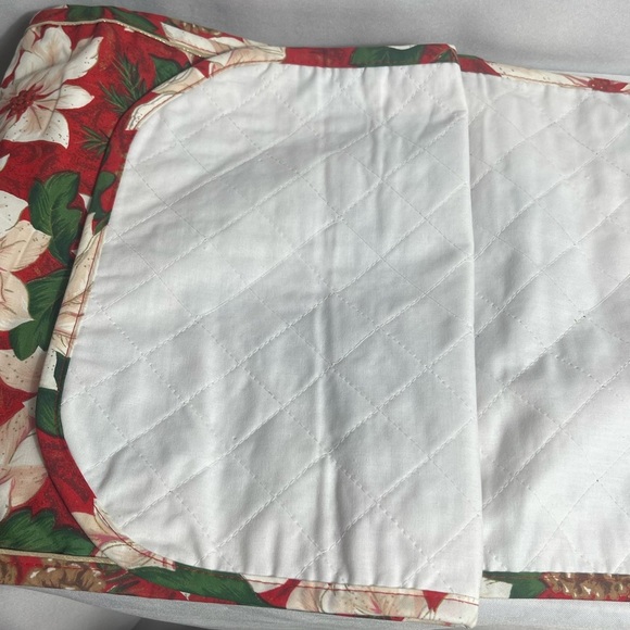 Christmas Table Runner White Poinsettia Quilted Red Green Holiday Decor - Picture 2 of 4